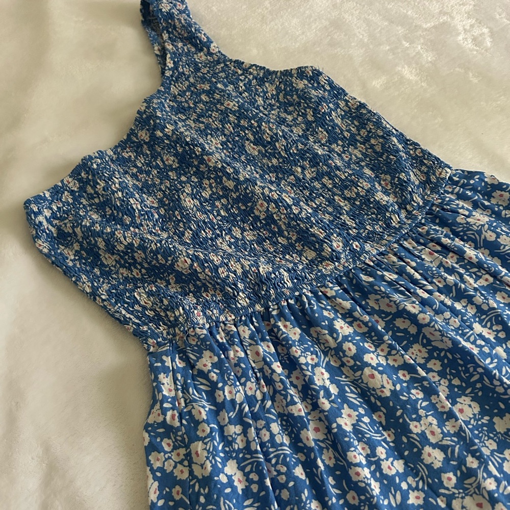 One shoulder "Zesica" dress | Smock | Blue floral | Cotton | size Medium